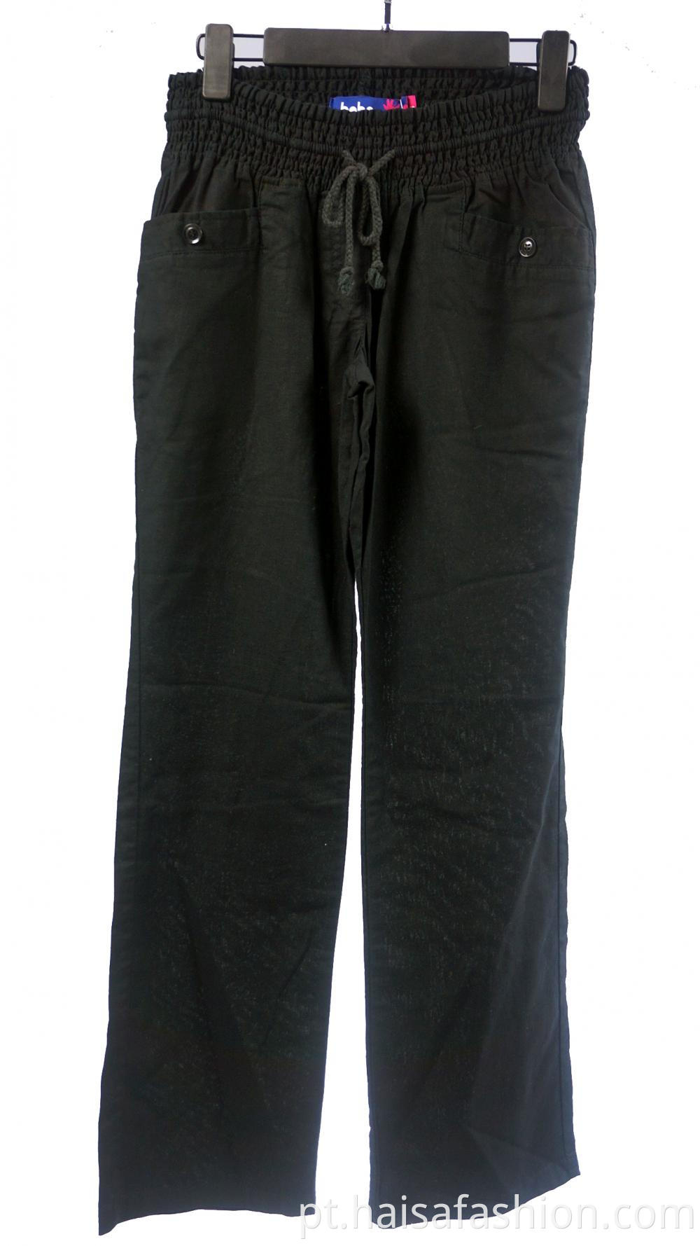 Black Loose-Fitting Ladies' Trousers With Double Pockets